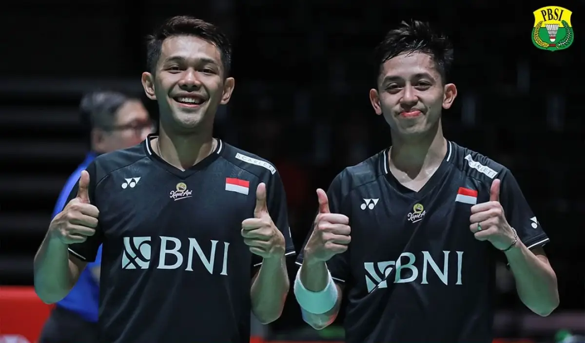 Fajar Alfian/Muhammad Rian Ardianto melaju ke babak perempat final tanpa tanding karena Kim Astrup/Anders Skaarup Rasmussen mundur di babak 16 besar Japan Open 2023, Kamis 27 Juli 2023. (Sumber : PBSI)