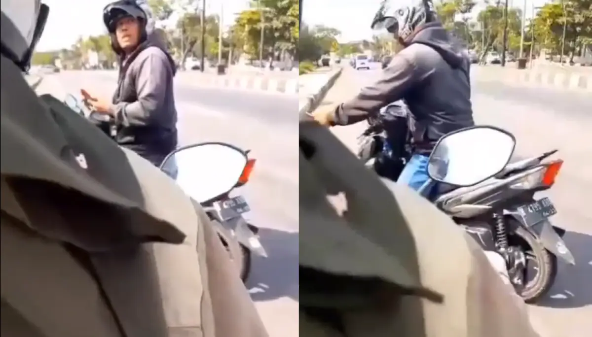 Perempuan diadang pria tak dikenal ngaku debt collector berdalih menagih cicilan motor yang telat dibayar di Kampus Udinus Semarang, Kamis 24 Juli 2023. (Sumber : Instagram @infokejadiansemarang.new)