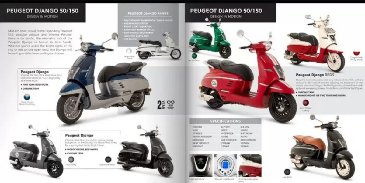 Spesifikasi dan harga Peugeot Django 150, skutik neo-retro dari Perancis. (Sumber : peugeot-motocycles)