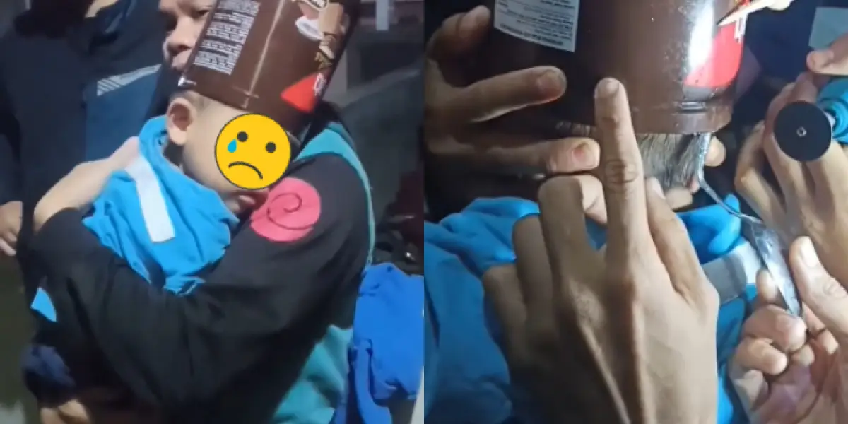 Damkar evakuasi kepala bayi tersangkut kaleng biskuit di Tasikmalaya (Sumber : Instagram/@damkar_kota_tasikmalaya113)