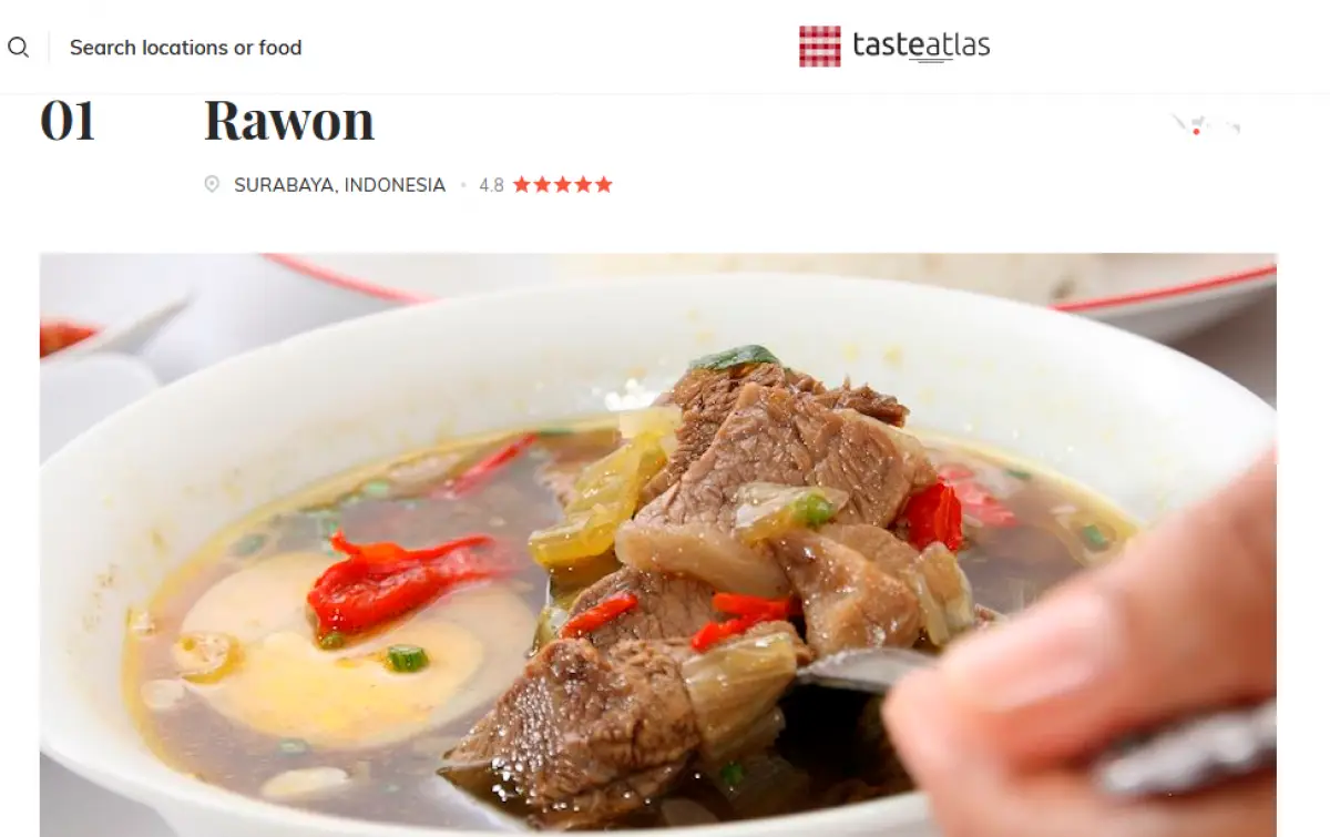 Rawon dinobatkan sebagai sup paling enak di dunia versi Taste Atlas (Sumber : tasteatlas.com)