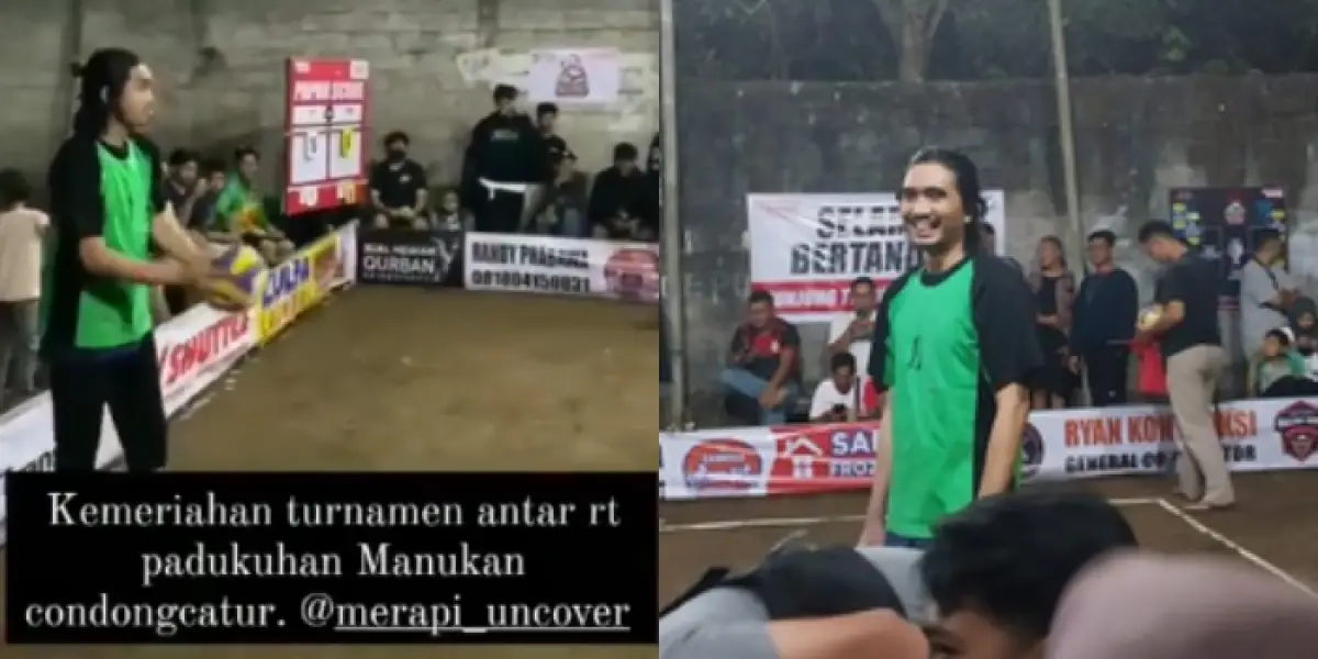 Duta SO 7 saat ikut lomba voli di kampung halamannya (Sumber : Twitter/@merapi_uncover)