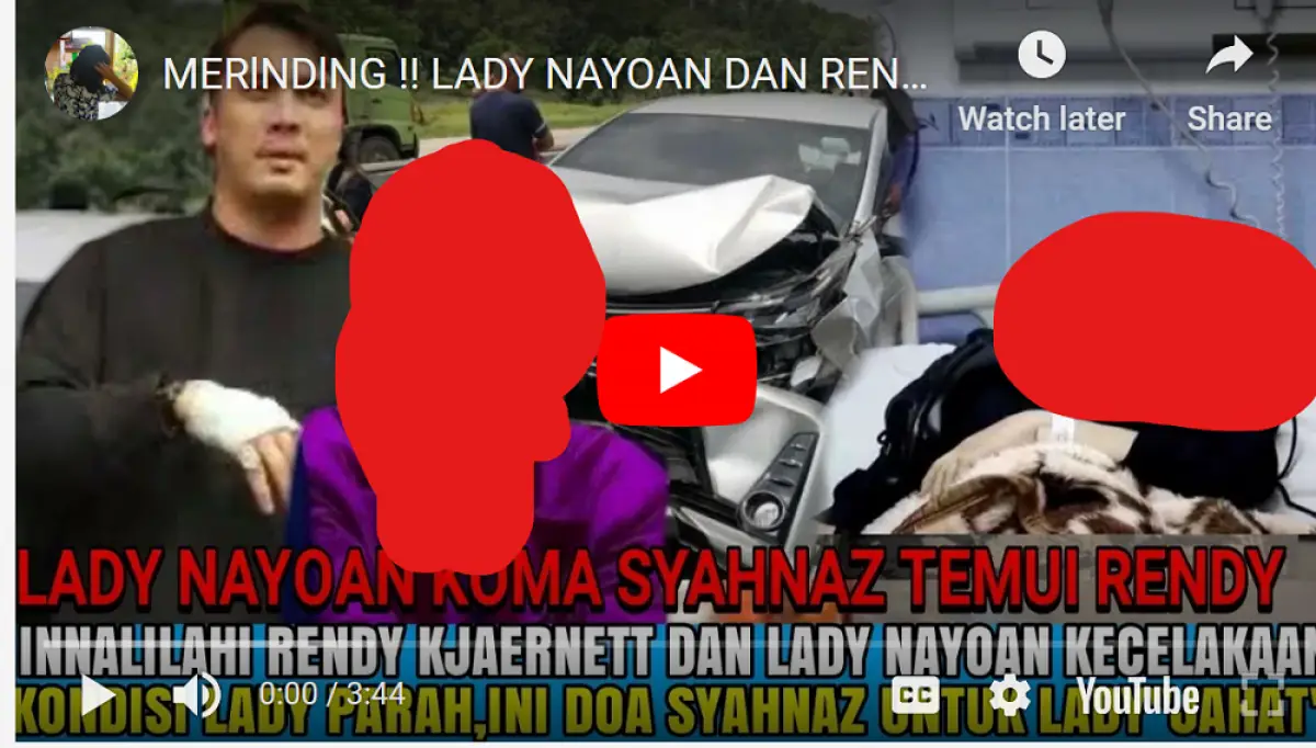 Beredar video YouTube dengan narasi bahwa Syahnaz Saqidah mendoakan Lady Nayoan meninggal usai kecelakaan dengan Rendy Kjaernet.