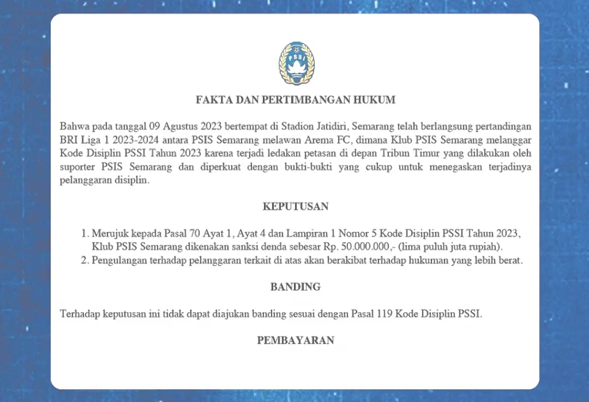 Pansel buru pelaku insiden petasan tribu timur Stadion Jatidiri saat PSIS Semarang menjalani laga melawan Arema FC. (Sumber : Instagram/psisfcofficial)