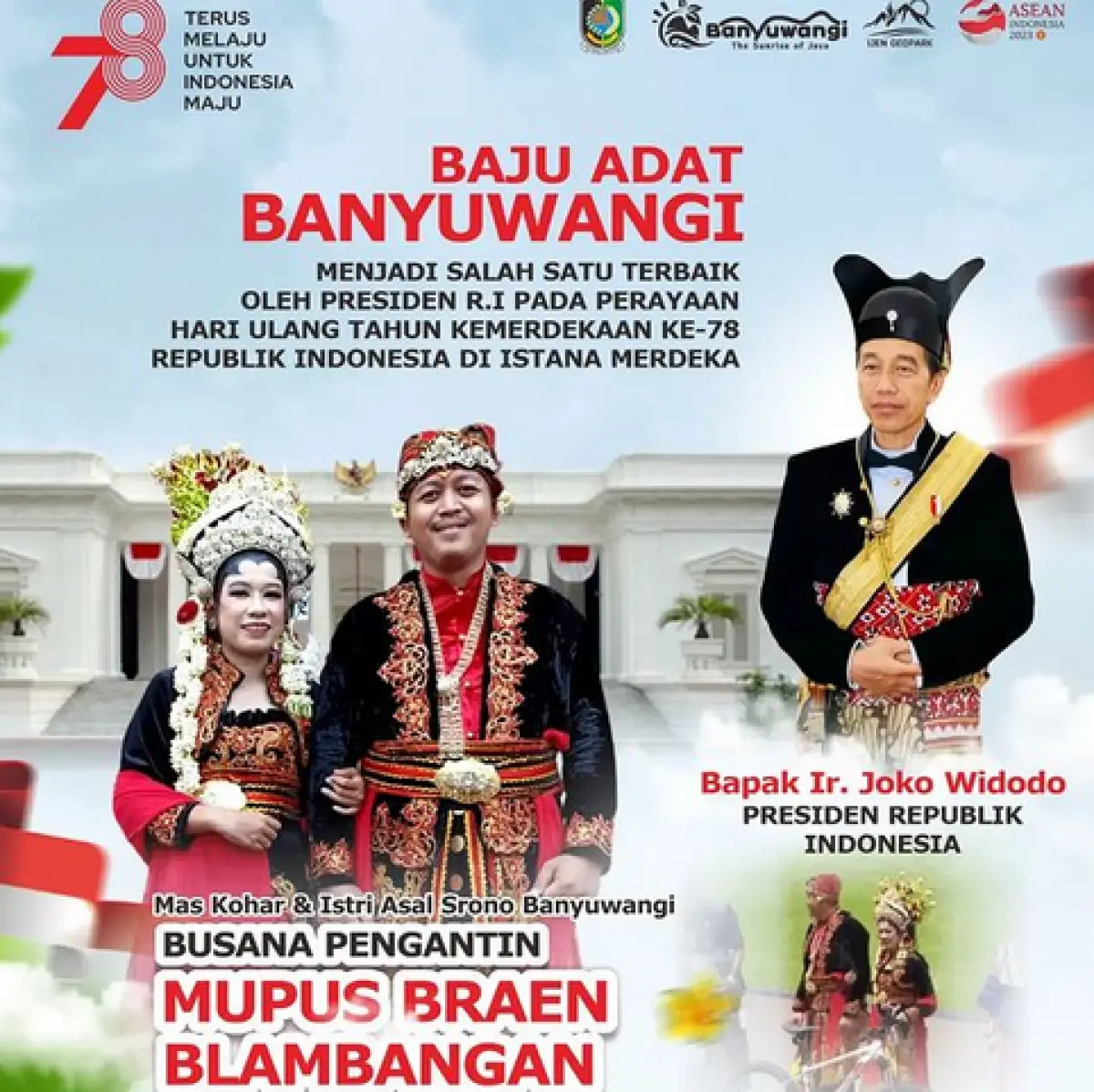 Mupus Braen Blambangan, pakaian adat Banyuwangi yang menjadi salah satu pemenang di HUT RI ke 78 (Sumber : Instagram @banyuwangi.tourism.)