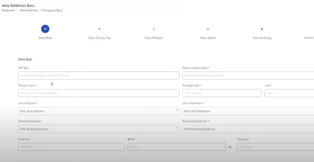 Pembuatan akta kelahiran secara online di situs resmi Dispendukcapil Kota Semarang. (Sumber : dispendukcapil.semarangkota.go.id)