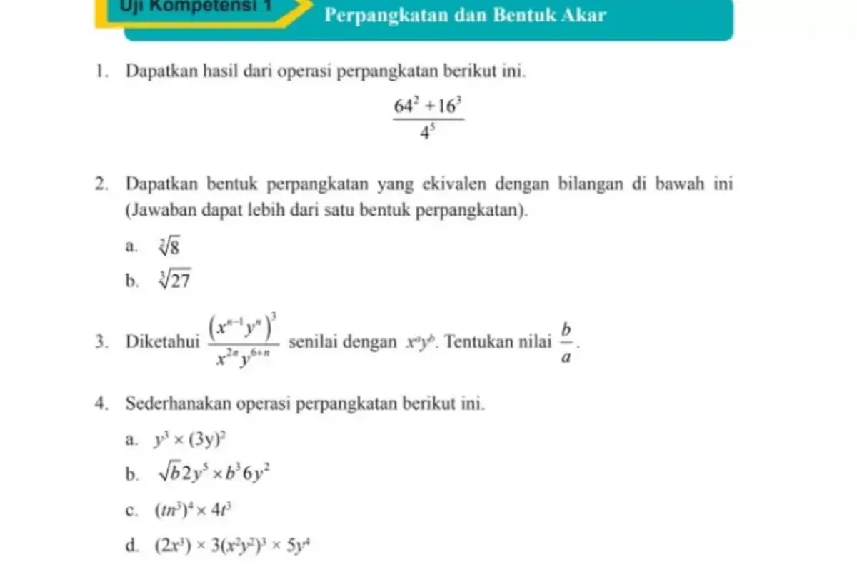 Kunci jawaban Matematika kelas 9 halaman 58 sampai 62 Uji Kompetensi 1.