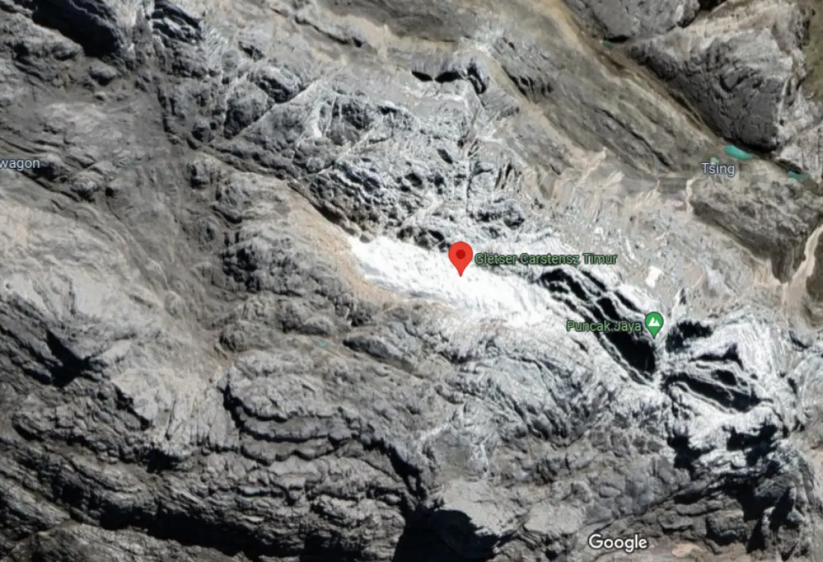 Citra satelit salju abadi di Puncak Jaya Wijaya Papua semakin kritis. (Sumber : Google Maps)