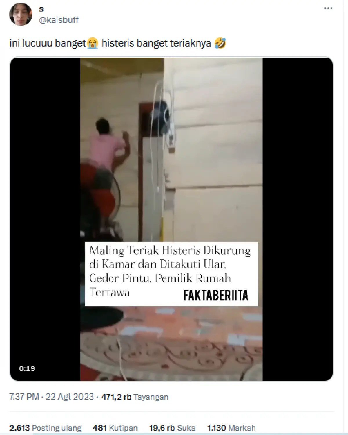 Maling Gagal Mencuri, Berujung Nangis Histeris Dikurung di Kamar Gelap dan Ditakuti Ular (Sumber : Twitter/@kaisbuff)