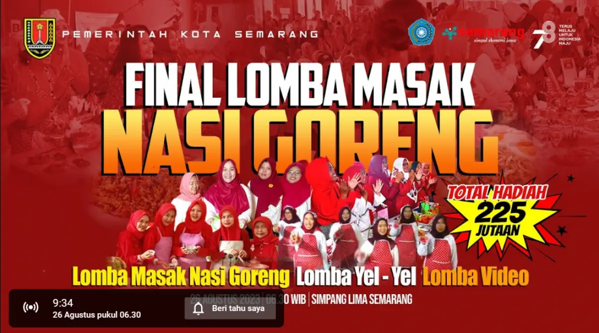 Final Lomba Masak Nasi Goreng khas Mbak Ita disiarkan langsung di YouTube Pemkot Semarang, Sabtu 26 Agustus 2023 pagi di Simpang Lima Kota Semarang. (Sumber : Pemkot Semarang)