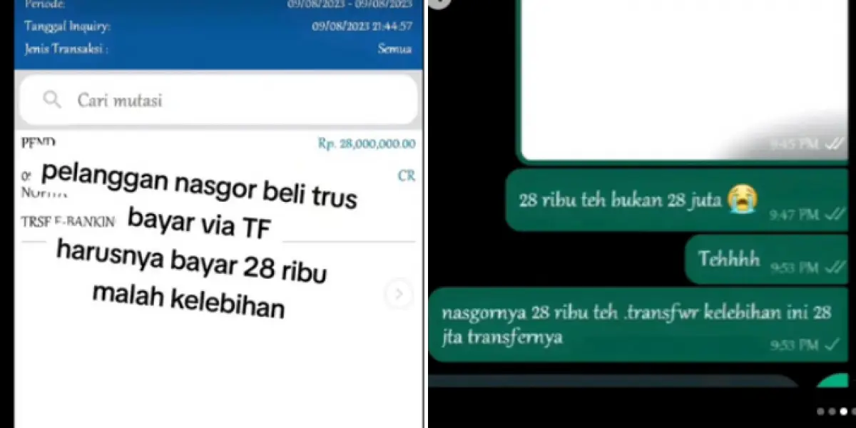 Pelanggan Salah Transfer Rp28 Juta ke Penjual Nasi Goreng, Padahal Seporsi Harganya Cuma Rp28.000 (Sumber : Instagram/@unikinfo)