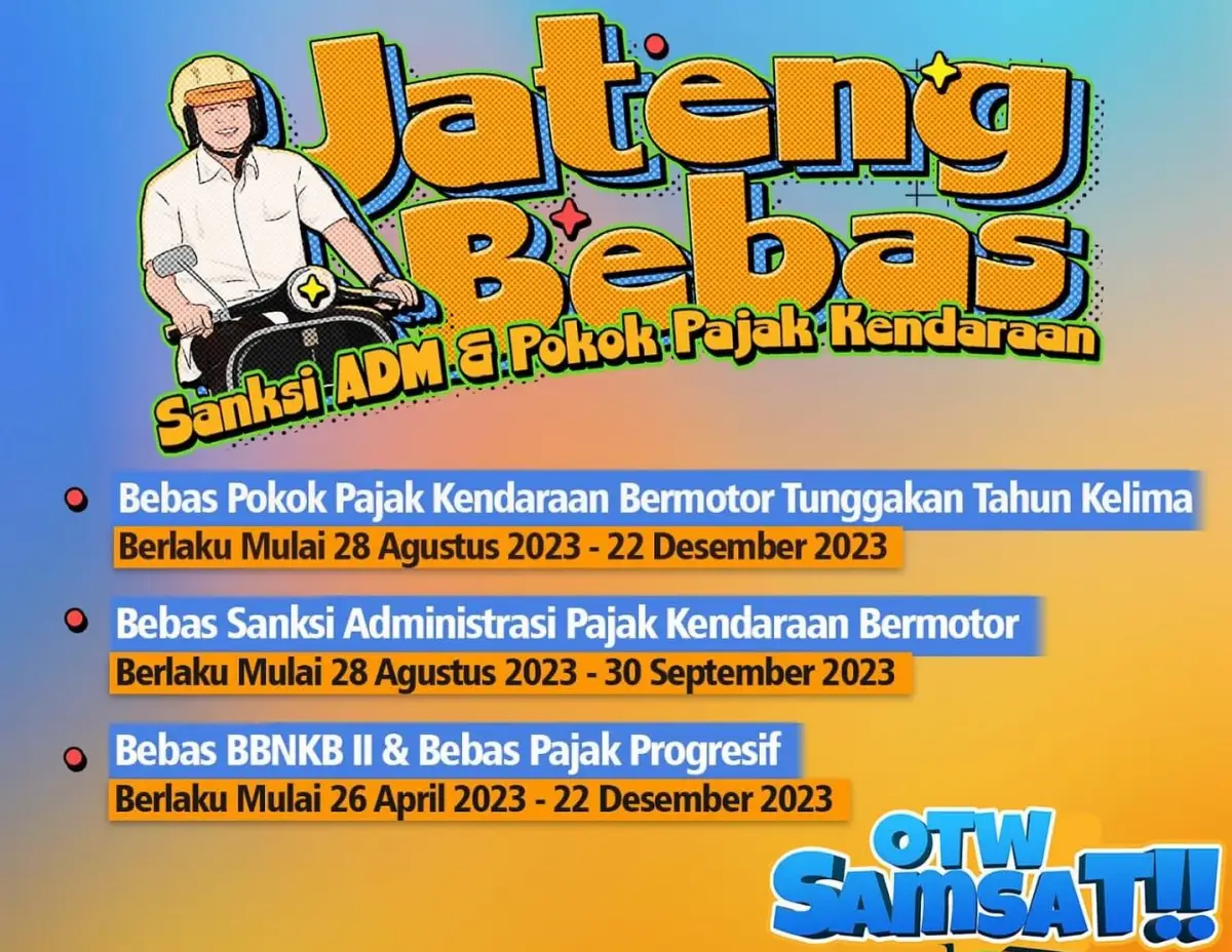 Info pemutihan pajak kendaraan Samsat se-Jawa Tengah: bebas sanksi administrasi dan pokok pajak kendaraan. (Sumber : Bapenda Jateng)
