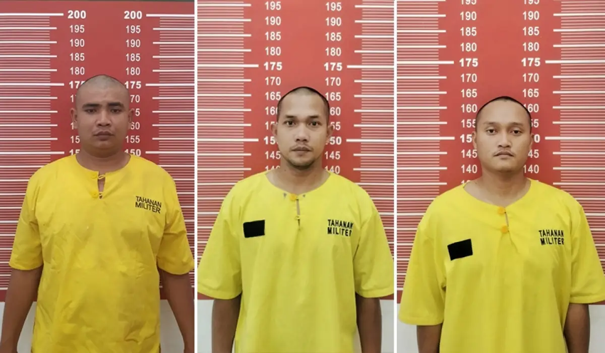 Begini tampang tiga oknum TNI tersangka penganiayaan, pemerasan, hingga pembunuhan warga Aceh Imam Masykur (25). (Sumber : PMJNews)