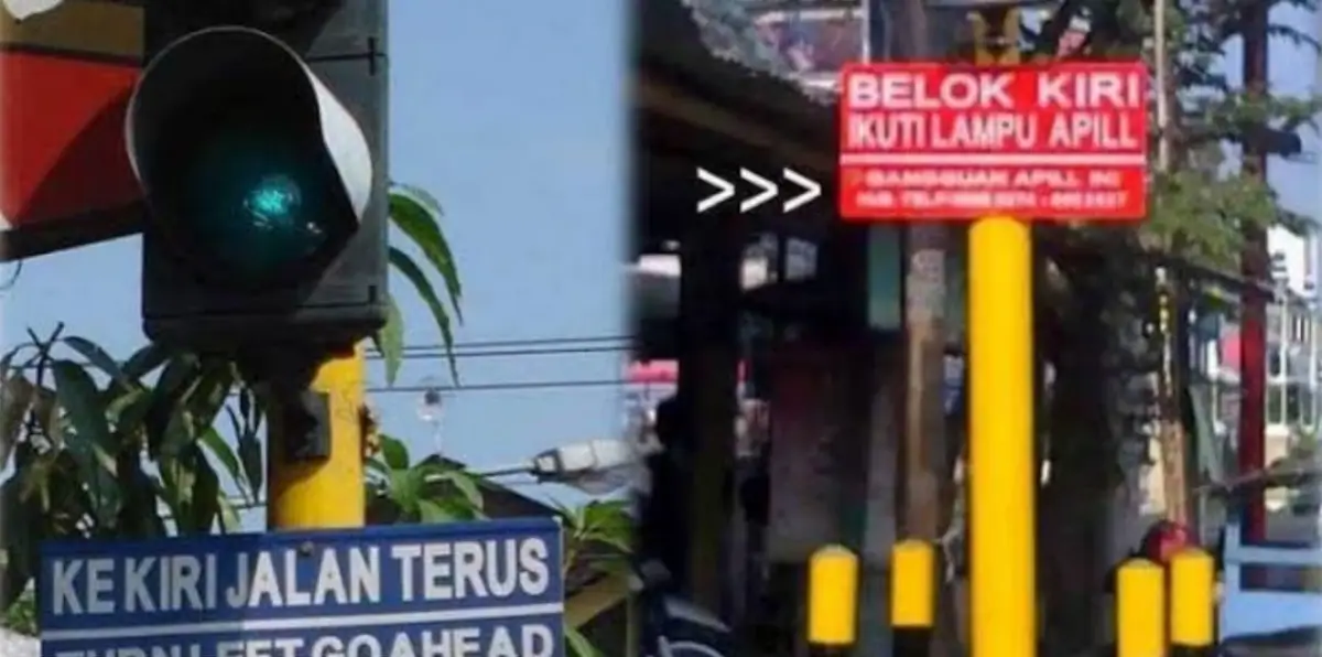 Dilarang langsung belok kiri jika ada rambu-rambu 'belok kiri ikuti lampu APILL'. (Sumber : Polrestabes Semarang)