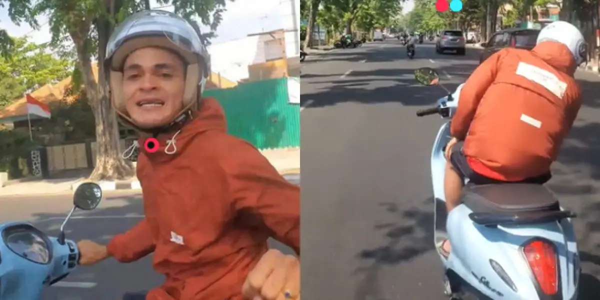 Gali Freitas saat keliling Semarang naik motor malah ditantang nyanyi (Sumber : TikTok/Adyar Arifin)