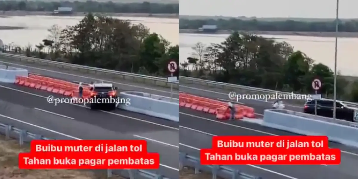 Geger Emak-emak Putar Balik di Jalan Tol, Nekat Geser Pagar Pembatas saat Naik Mobil Pajero (Sumber : Instagram/@promopalembang)
