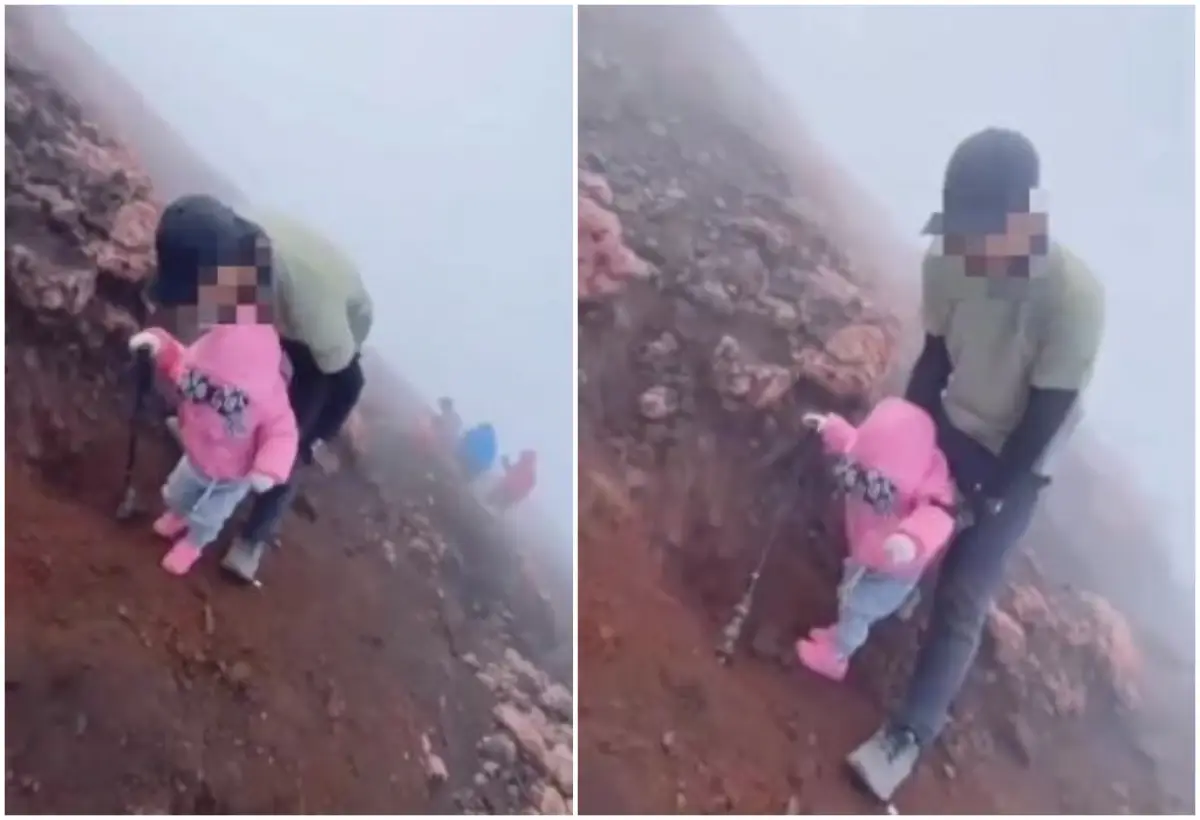 Anak Balita Diajak Orangtuanya Mendaki Gunung Kerinci (Sumber : Twitter @kegblgnunfaedh)