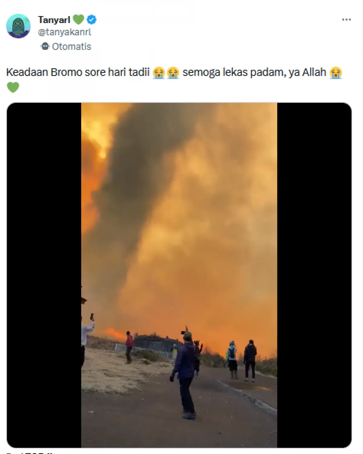 Kobaran api di Bromo akibat flare prewedding belum padam (Sumber : Twitter/@tanyakanrl)