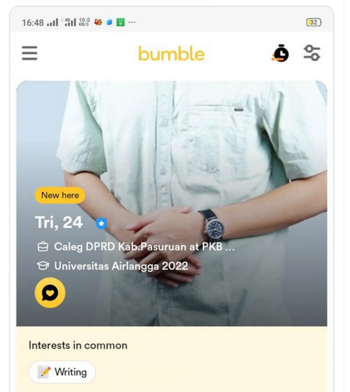 Kampanye di Aplikasi Kencan, Caleg Asal Pasuruan Ini Bikin Warganet Syok (Sumber : Twitter/@advltswiim)