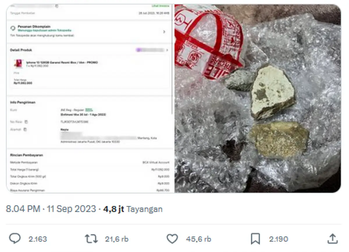 Beli iPhone Rp11 Juta di Olshop, Perempuan Ini Berujung Kecewa saat Buka Paket (Sumber : Twitter/@Nayla_sa11)