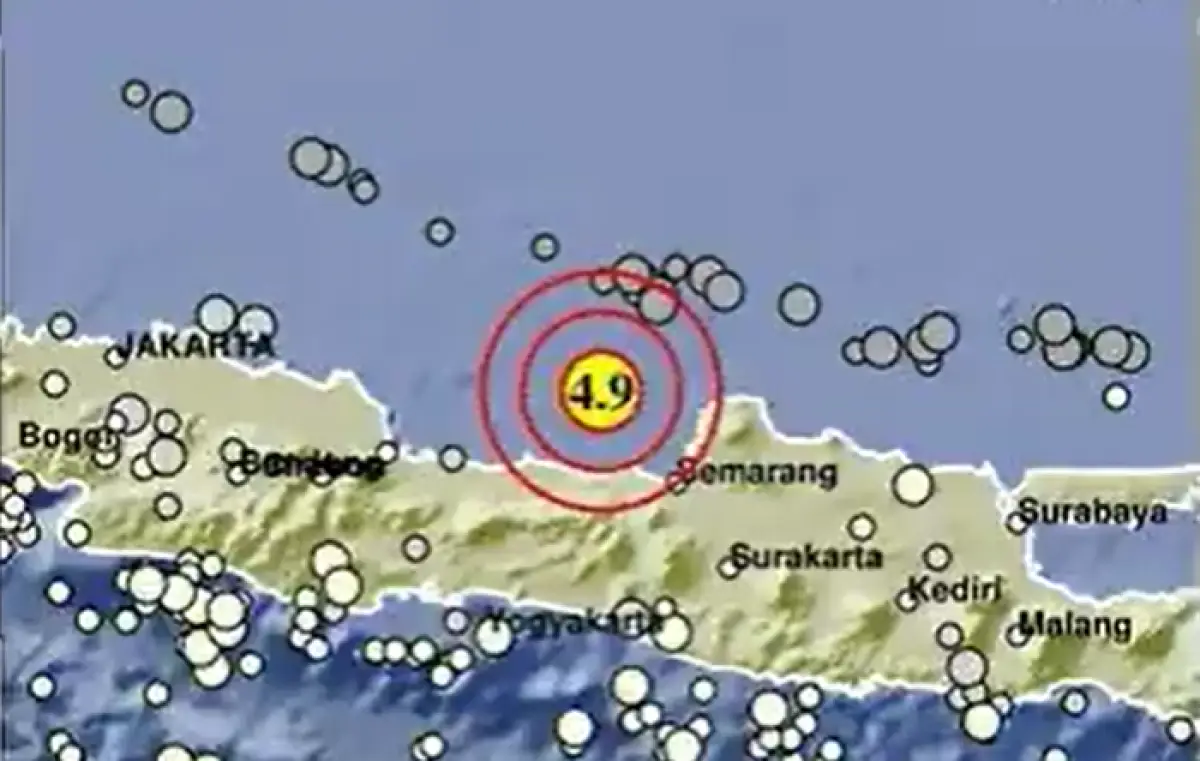 Gempa berkekuatan magnitudo 4,9 mengguncang Kendal, Jawa Tengah, pada Rabu 13 September 2023 siang. (Sumber : Twitter @infoBMKG)