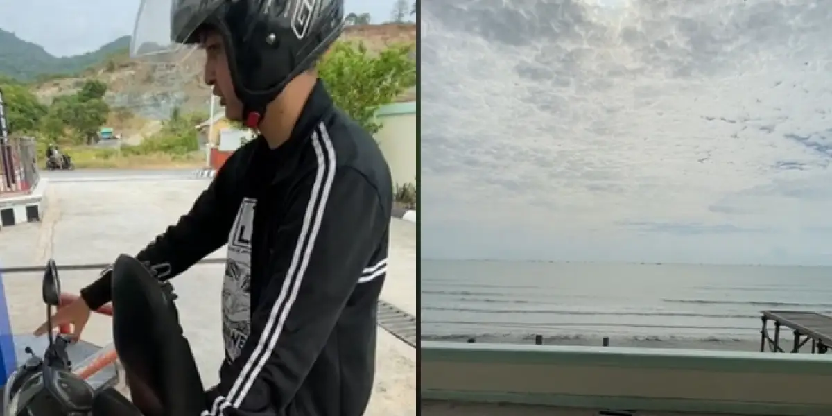 Pom bensin dengan pemandangan laut (Sumber : TikTok/@18haddad)