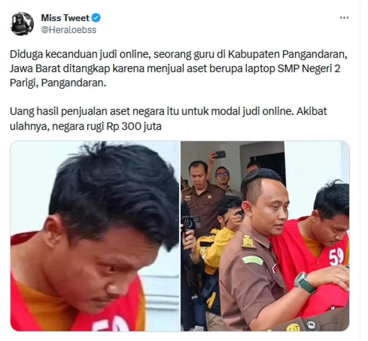 Duh! Guru di Pangandaran Jual Aset Sekolah Gegara Kecanduan Judi Online (Sumber : Twitter/@heraloebss)