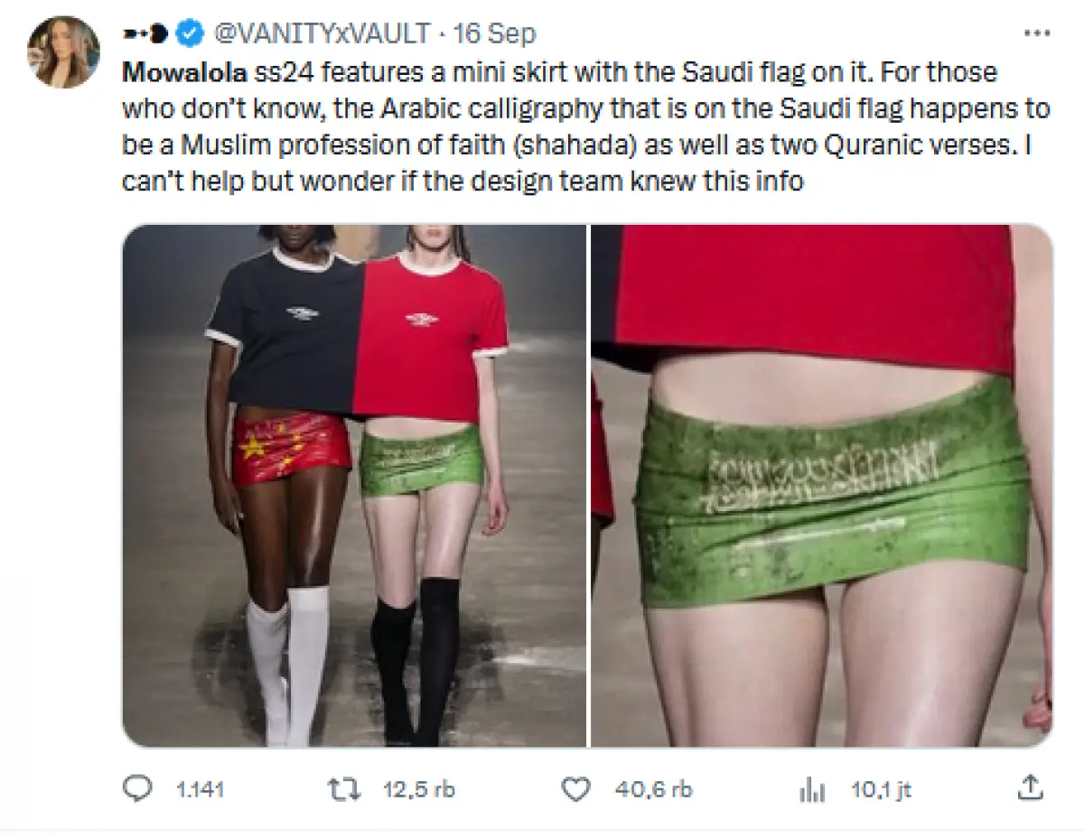 Geger Rok Mini Motif Bendera Arab Saudi, Sang Desainer Langsung Panen Kecaman (Sumber : Twitter/@vanityxvault)