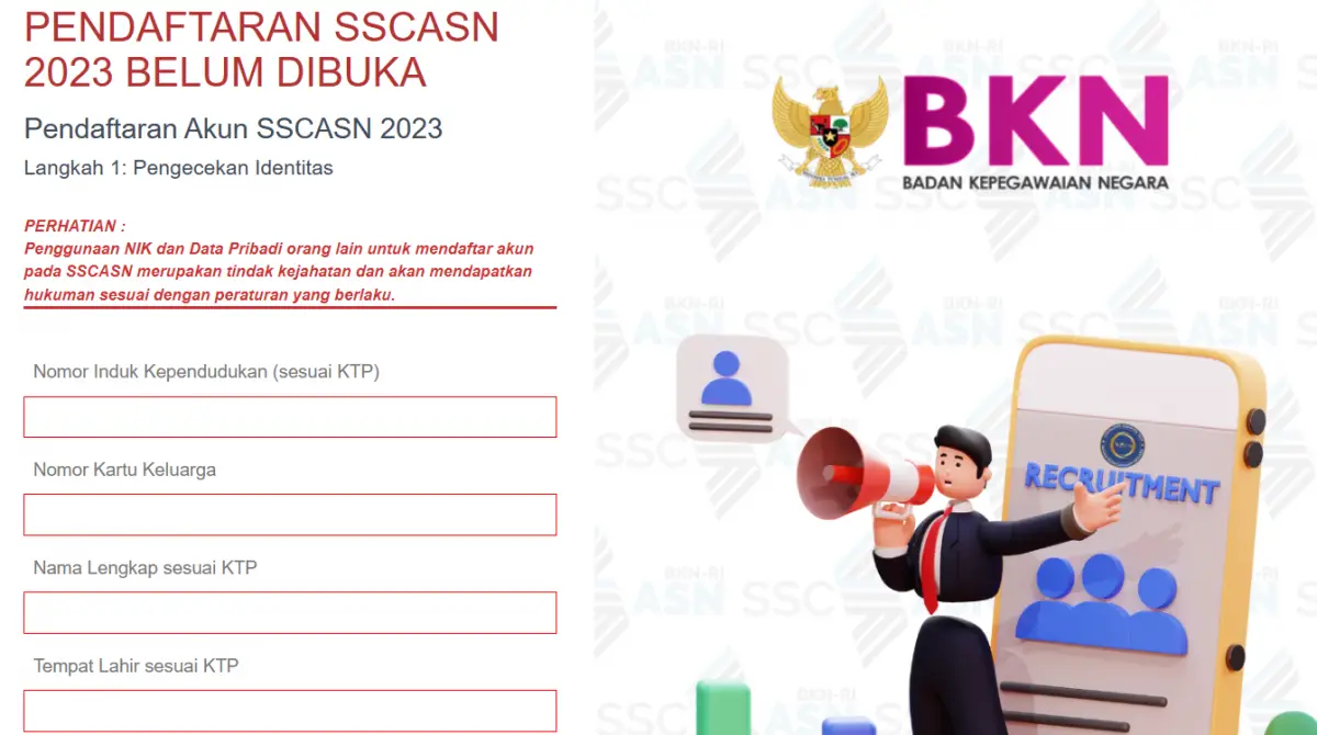 Daftar akun SSCASN tapi tak bisa klik menu 'Lanjutkan', jangan panik! (Sumber : daftar-sscasn.bkn.go.id)