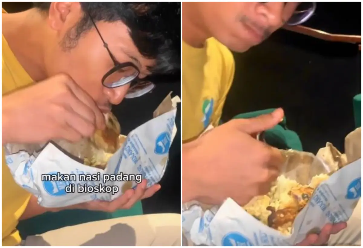 Aksi TikToker yang Makan Nasi Padang di Dalam Bioskop, Warganet: Nggak Ngotak (Sumber : Tiktok @alwijo.bless)