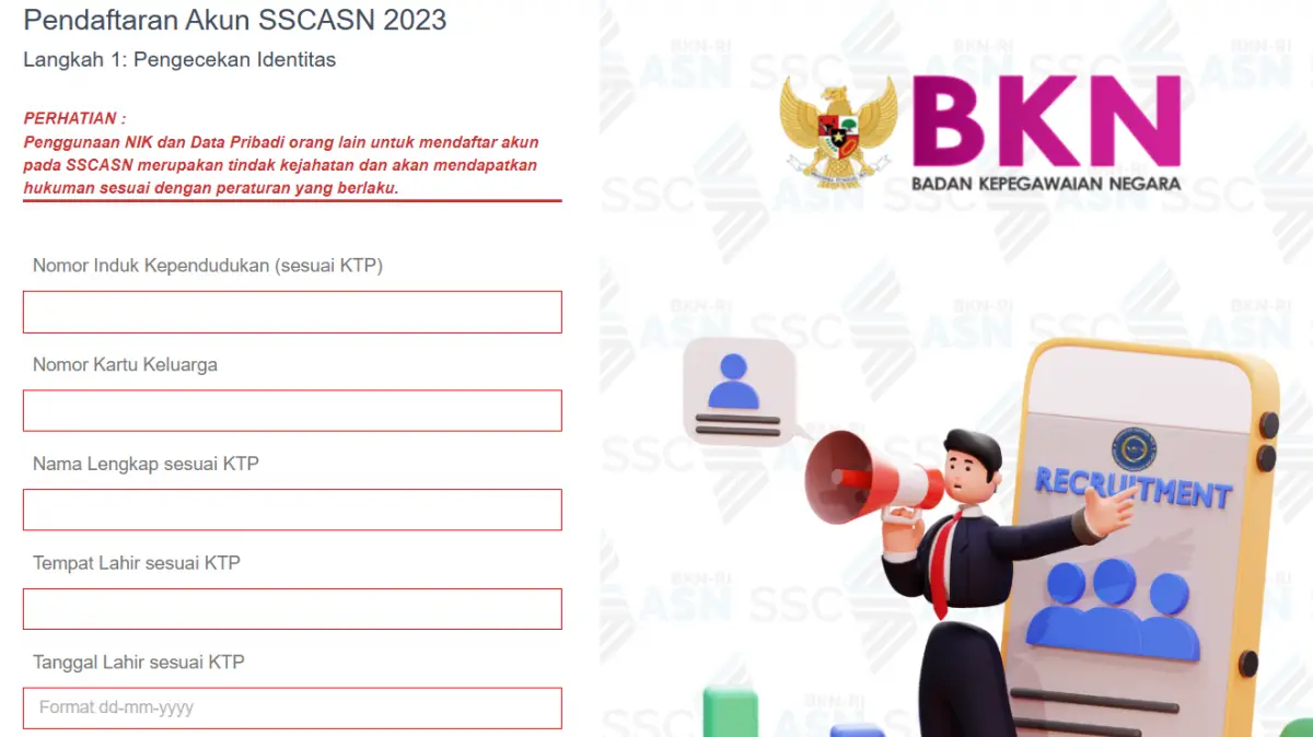 Pendaftaran akun SSCASN di laman daftar-sscasn.bkn.go.id sebaiknya menggunakan laptop atau komputer. (Sumber : daftar-sscasn.bkn.go.id)