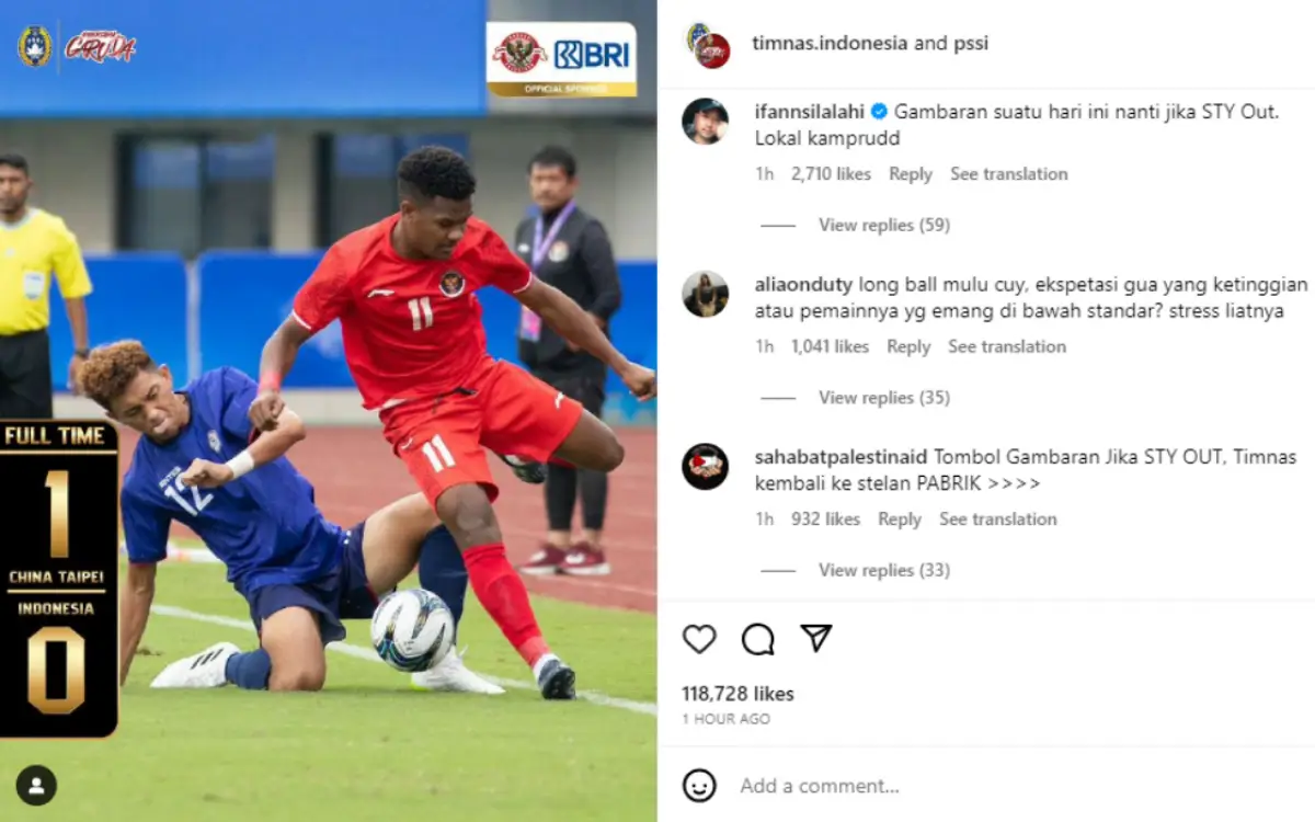 Indonesia kalah 0-1 lawan Taiwan di Asian Games 2022. (Sumber : Instagram/timnas.indonesia)