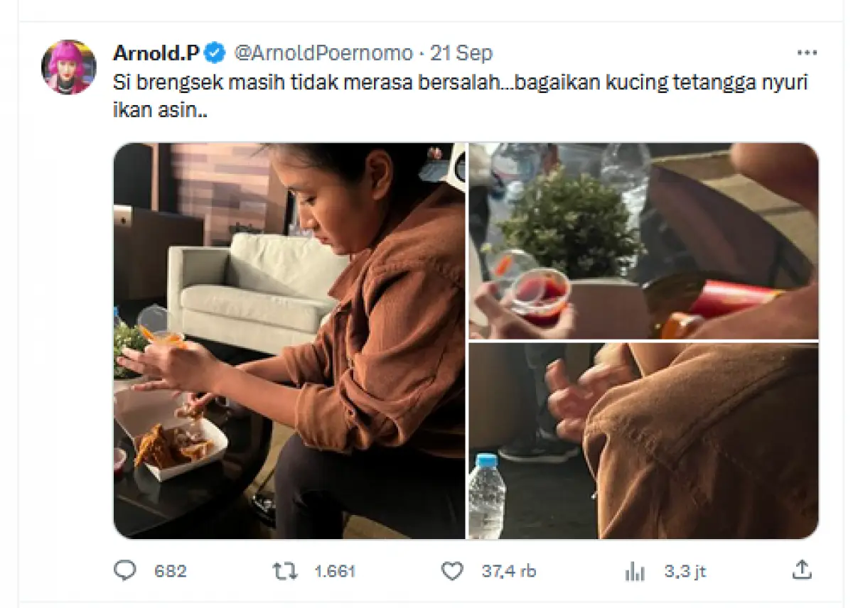 Tanpa Rasa Bersalah Begini Aksi Chef Renatta Curi Kulit Ayam Chef Arnold: NGGAK LUCU! (Sumber : Twitter/@arnoldpoernomo)