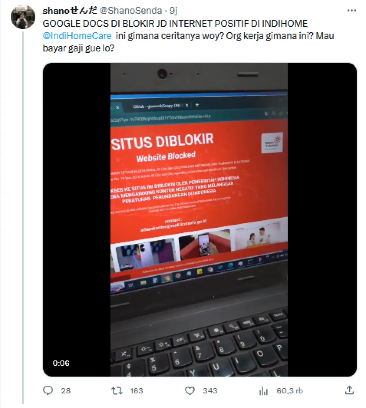 Google Docs diduga sempat diblokir Menkominfo, ada apa? (Sumber : Twitter/@ShanoSenda)