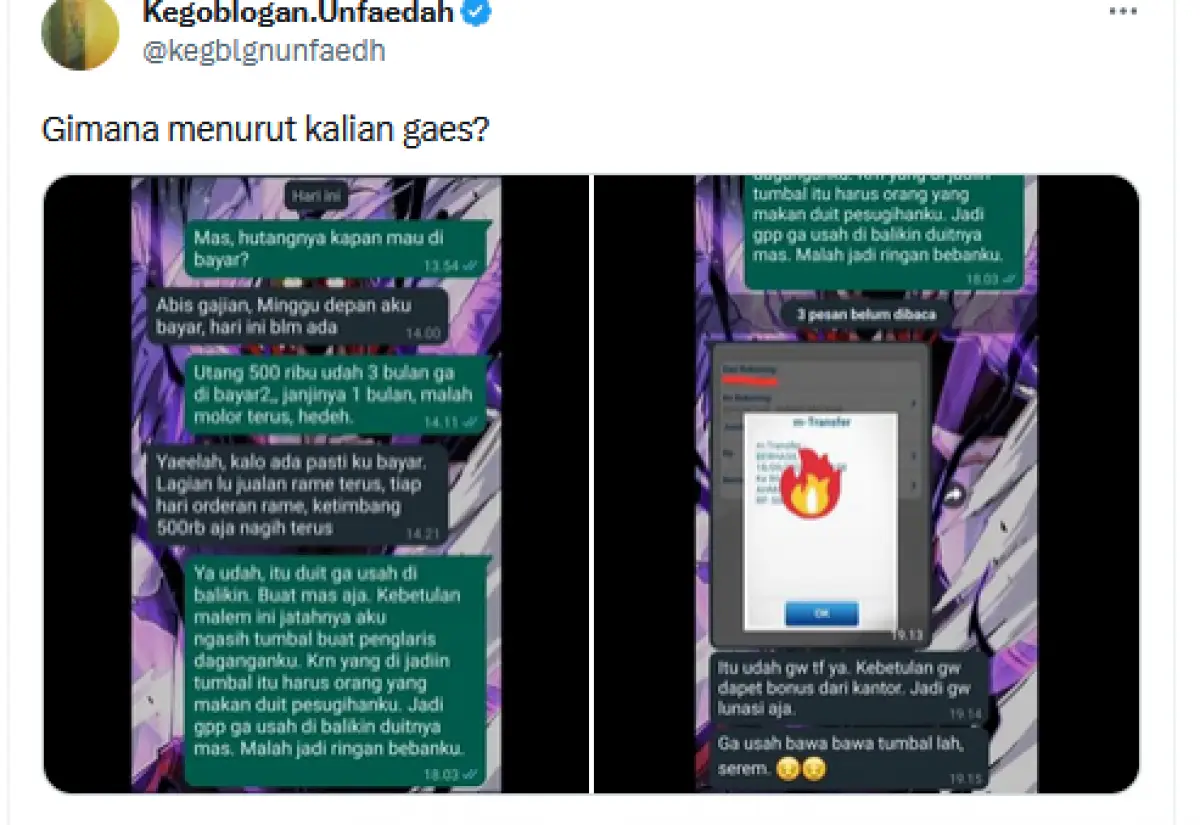 Orang Ini Bagikan Tips Agar Hutang Cepat Dikembalikan, Ngeri Tapi Terbukti Ampuh Langsung Dilunasi Peminjam (Sumber : Twitter/@kegblgnunfaedah)