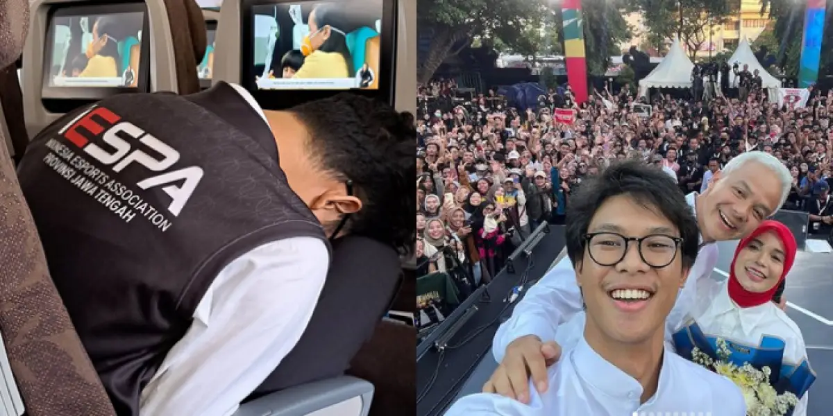 Alam Ganjar, anak Bacapres Ganjar Pranowo ketiduran di pesawat ekonomi (Sumber : Twitter/@dewiirawan13)