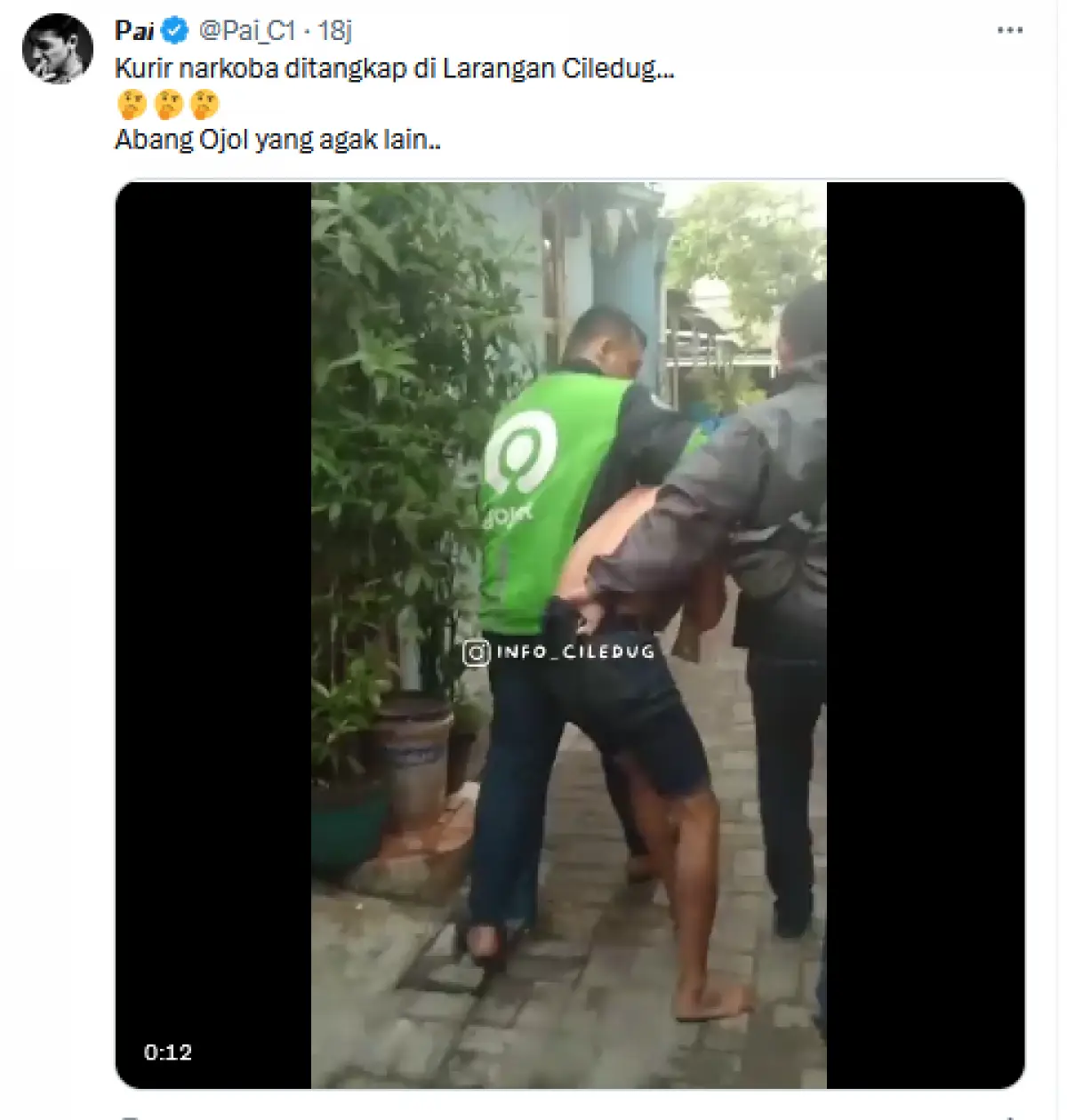 Bikin Gempar Warga Sekitar! Tangkap Kurir Narkoba, Polisi Ini Nyamar Jadi Driver Ojol (Sumber : Twitter/Pai_C1)