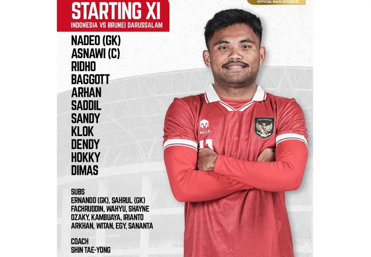 Starting eleven Indonesia vs Brunei Darussalam di Kualifikasi Piala Dunia 2026. (Sumber : Instagram/timnas.indonesia)