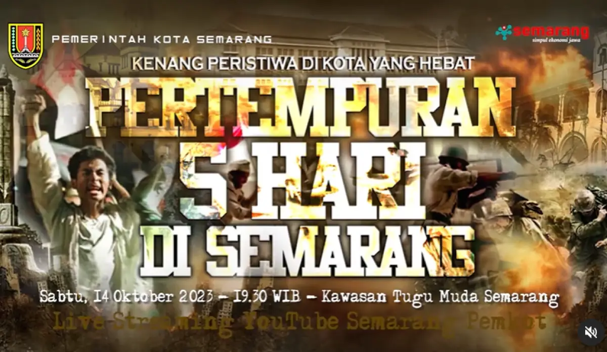 Aksi teatrikal sejarah tentang Pertempuran Lima Hari di Semarang pada Sabtu 14 Oktober 2023 malam di kawasan Tugu Muda. (Sumber : Pemkot Semarang)