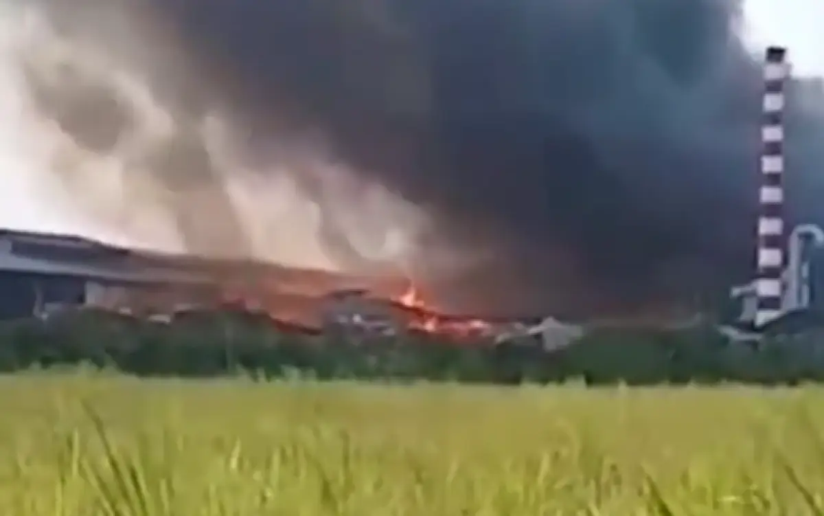 Kebakaran terjadi di pabrik kertas milik PT Pura Group Kudus yang berlokasi di Jalan Kudus-Pati Km 12, Sabtu 14 Oktober 2023. (Sumber : Instagram @jatengupdates)