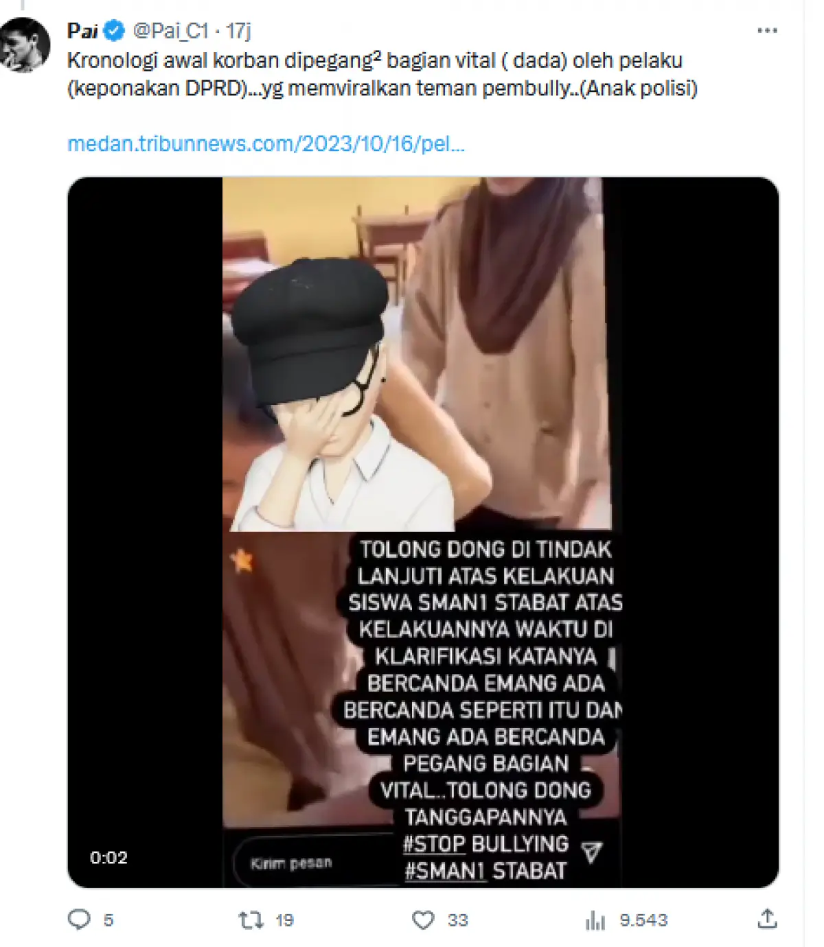 Bullying kembali terjadi di Langkat (Sumber : Twitter/Pai_C1)