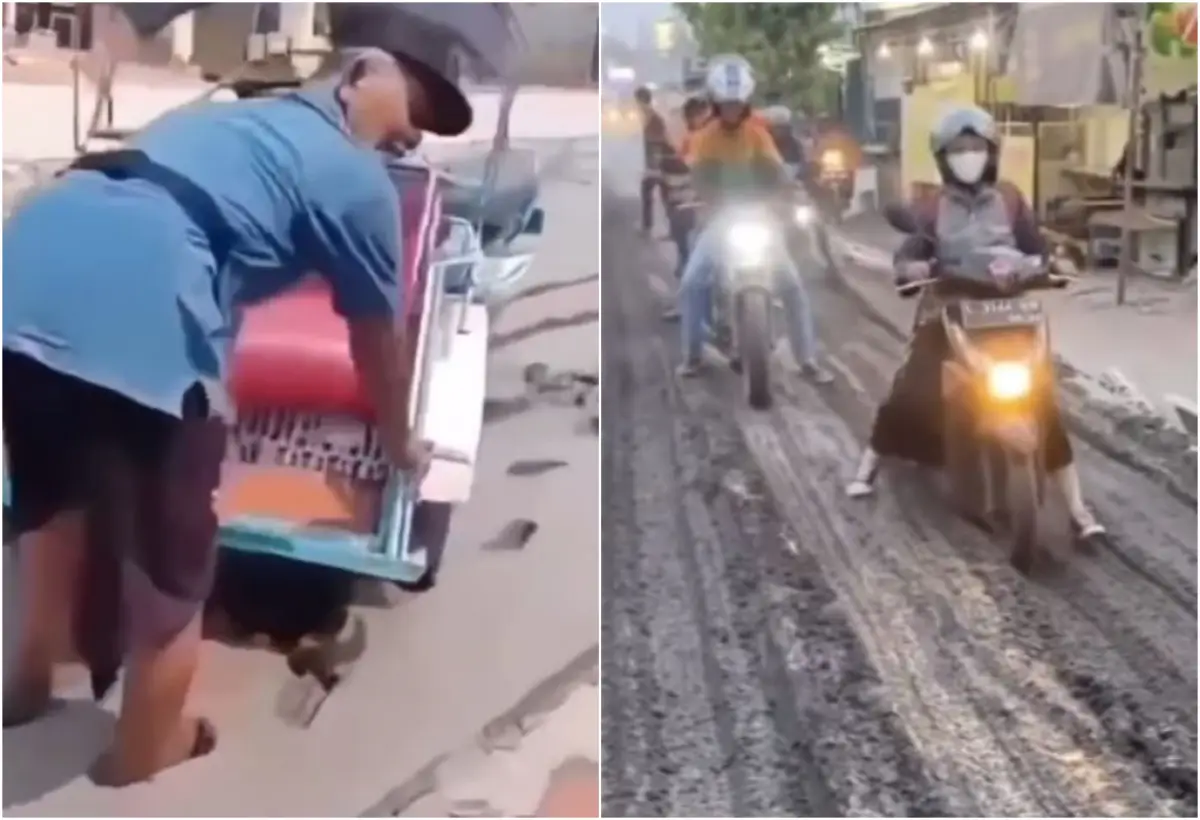 Viral Warga Jombang lintasi Jalan yang Baru Dua Jam Dicor, Berawal Dari Aksi Nekat Tukang Becak (Sumber : instagram.com/lambe.nyinyir.officiall)