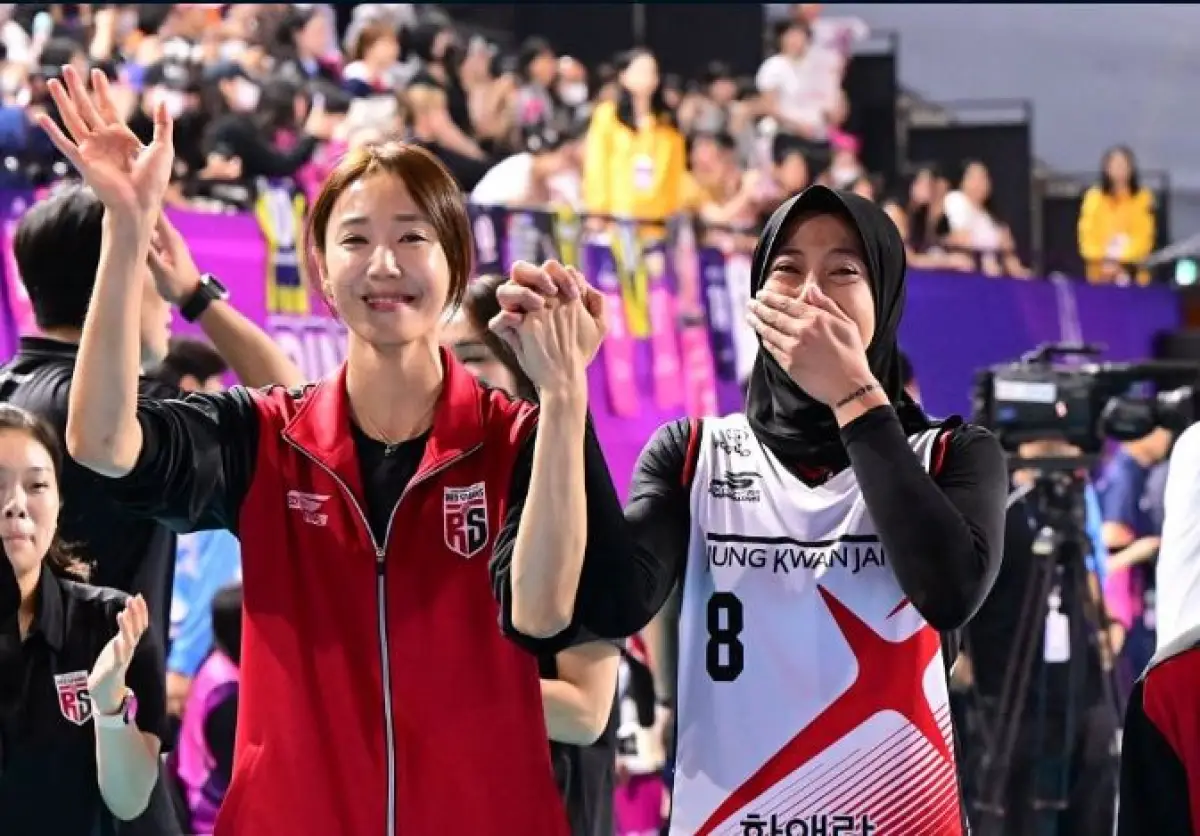 Megawati Hangestri saat berhasil menang atas Pink Spiders (Sumber : kovo.co.kr)