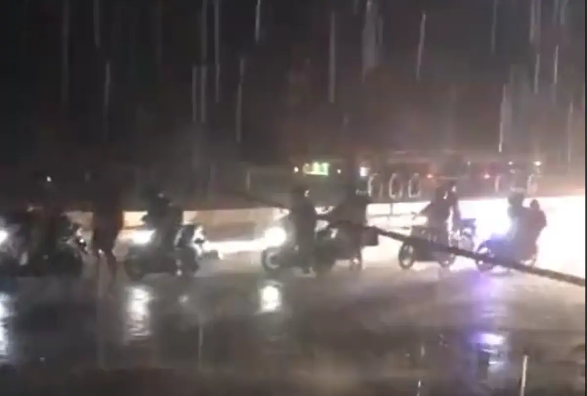 Beberapa tiang listrik roboh imbas hujan disertai angin kencang terjadi di Jalan Pantura Demak-Semarang, tepatnya di dekat PT Glory Karangtengah, Jumat 3 November 2023 petang. (Sumber : Instagram @patwaldemak)