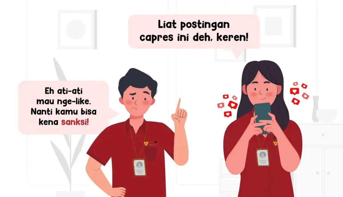 Aparatur sipil negara (ASN) yang dinilai tidak netral pada masa Pemilu dan Pilpres 2024, akan mendapat sanksi tegas dari pemerintah. Hukuman terberat, jabatan terancam dicopot. (Sumber : KemenpanRB)