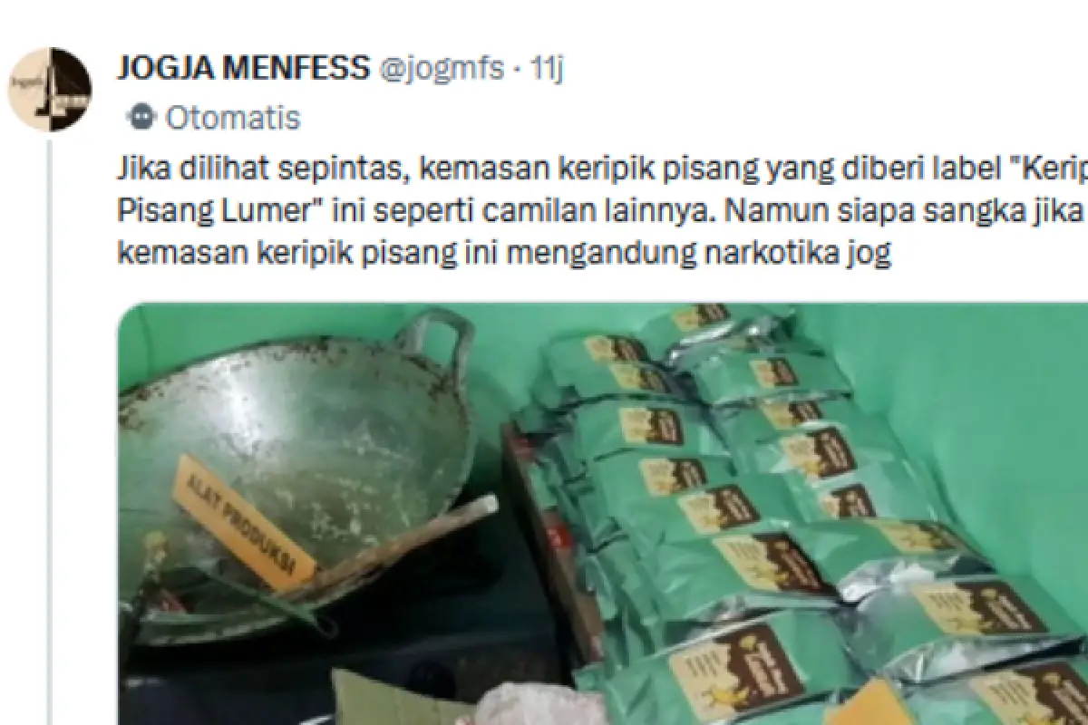 Keripik Pisang Narkoba Bikin Publik Parno Takut Tak Sengaja Termakan, Ini Alasan Mengapa Anda Tidak Perlu Sekhawatir Itu (Sumber : Twitter/@jogmfs)
