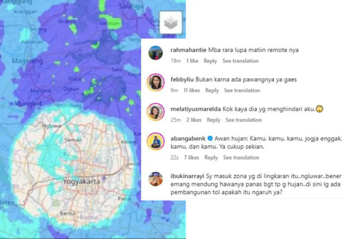 Komentar kocak warganet setelah viral awan hujan melingkar menghindari Yogyakarta (Sumber : instagram.com/pandemictalks)