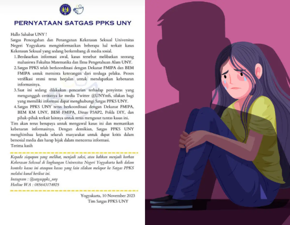 Terduga pelaku pelecehan terhadap maba UNY dikabarkan hilang dari kost (Sumber : instagram @bemfmipauny/freepik)