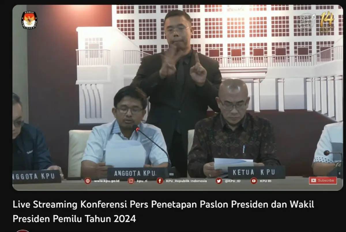 Konferensi pers penetapan Paslon Presiden dan Wakil Presiden Pemilu 2024 (Sumber : YouTube KPU)