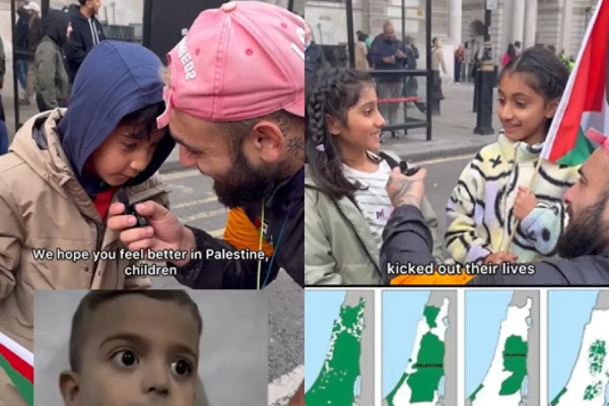 Ikut Aksi Bela Palestina, Anak Kecil di London Beri Pesan Semangat Mengharukan untuk Gaza (Sumber : TikTok/Goub)